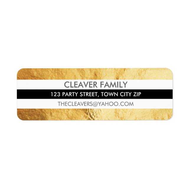 RETURN ADDRESS LABEL modern stripe shiny gold foil (Front)