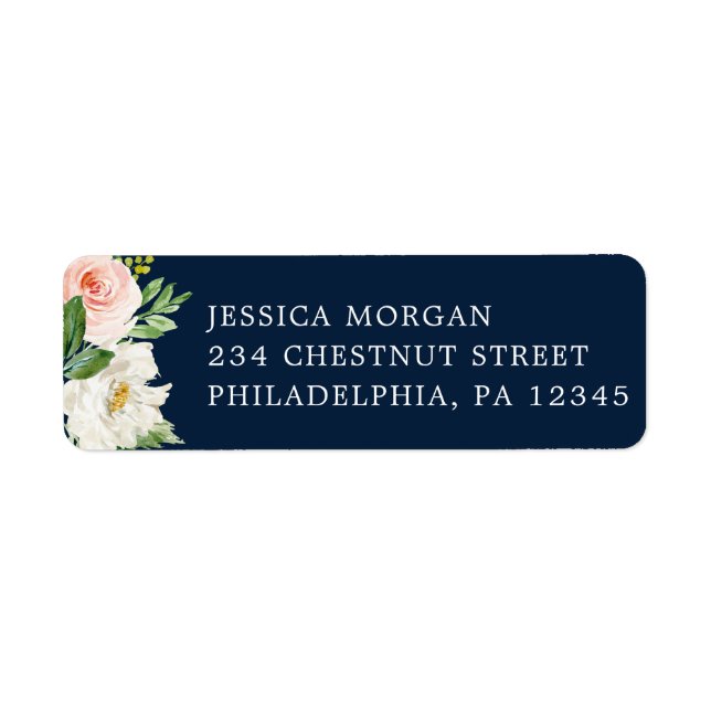 Return Address Label Navy Blue Gold Blush (Front)