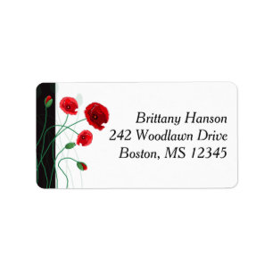 Return Address Label   Red Poppies   Black, Green