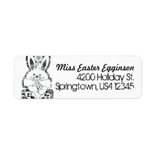 Return Address Label, Retro Easter Bunny Grungy