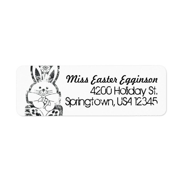 Return Address Label, Retro Easter Bunny Grungy (Front)