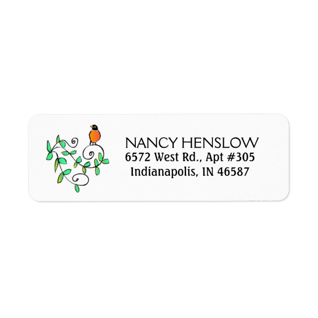 Return Address Label - Robin Bird - Leaves Design (Front)