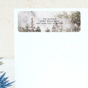 Return Address Label Snow Scene Christmas trees