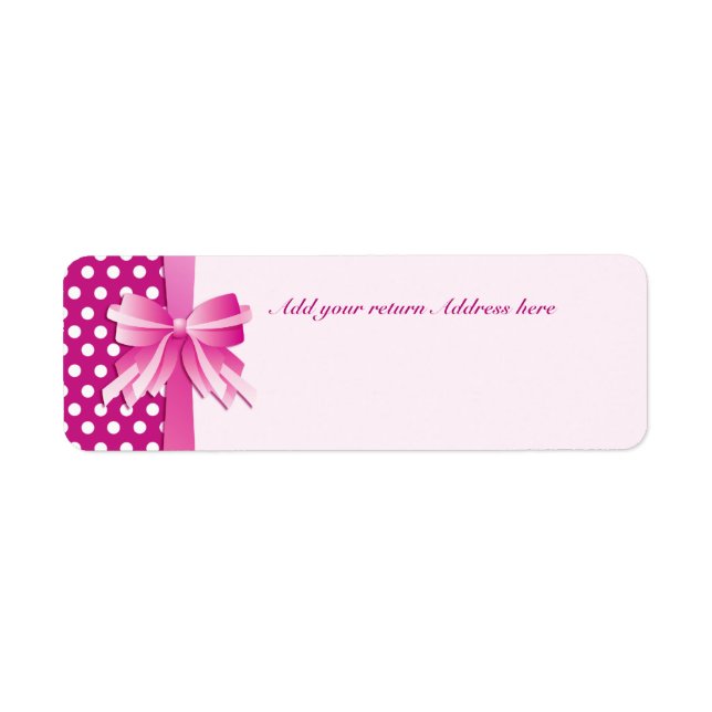 Return Address Label with Pink Polka Dots and Bow (Front)