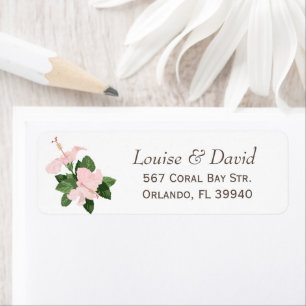 Return Address Label with White Hibiscus Flowers