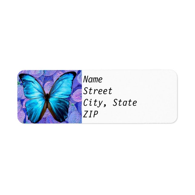 Return Address Labels- Blue Morpho on Hydrangeas. (Front)