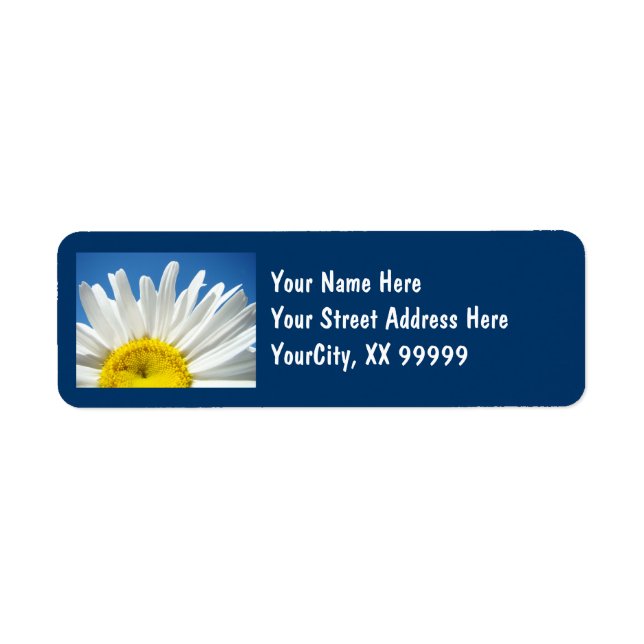Return Address Labels Blue Sky White Daisy Floral (Front)