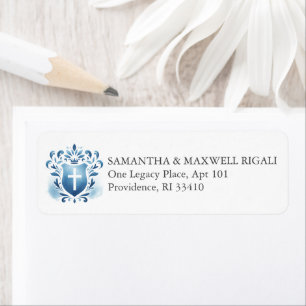 Return Address Labels Dusty Blue Crest