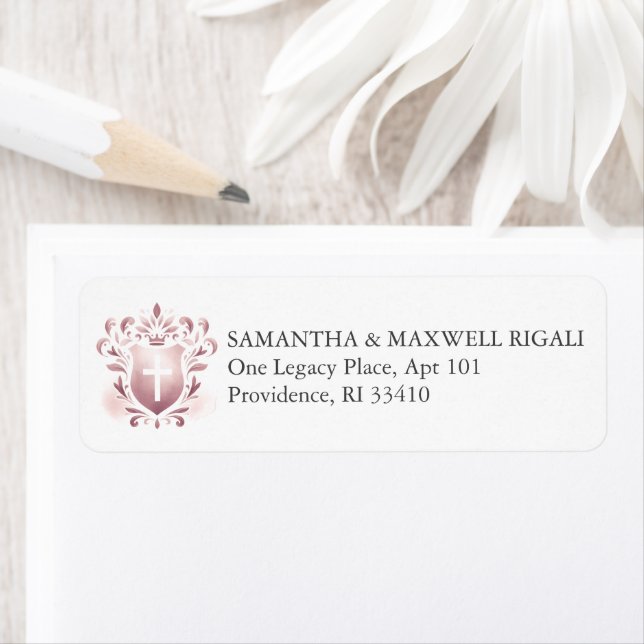 Return Address Labels Dusty Pink Crest (Insitu)