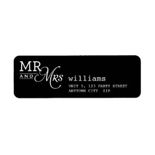 RETURN ADDRESS LABELS mr & mrs typography black