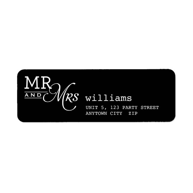 RETURN ADDRESS LABELS mr & mrs typography black (Front)