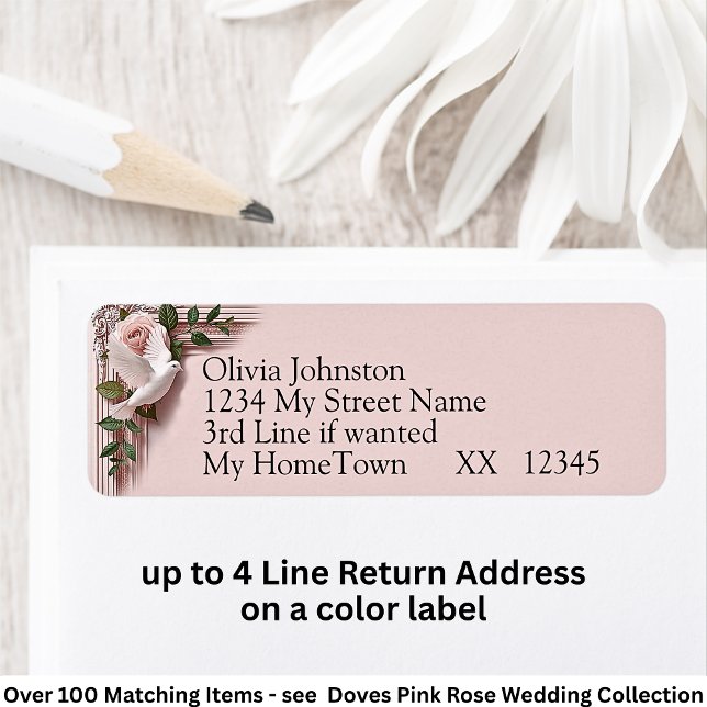 Return Address Labels, Pink Roses & Doves Wedding (Créateur téléchargé)