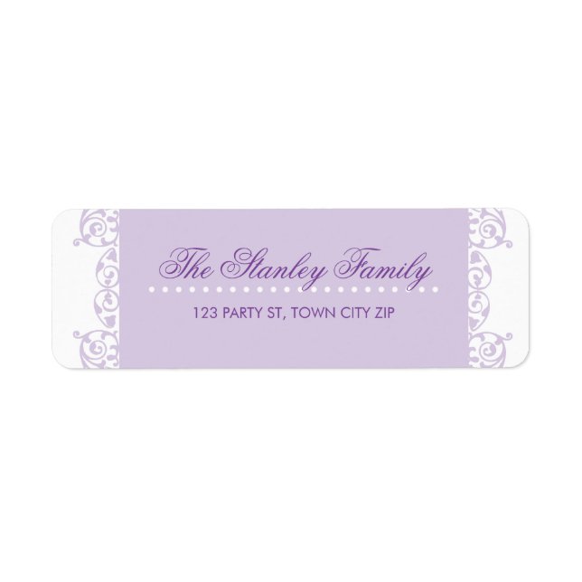 RETURN ADDRESS LABELS pretty curls violet purple (Front)