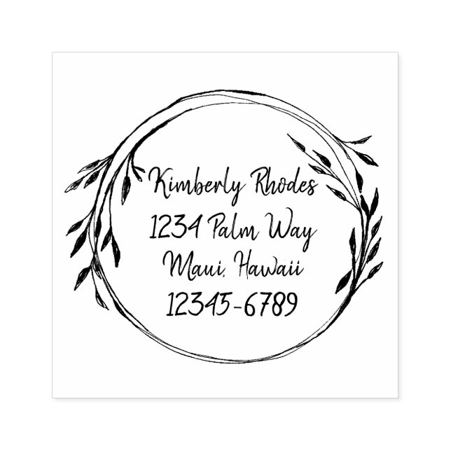 Return Address Leaf Wreath Personalized  Rubber Stamp (Imprint)