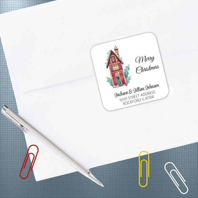 Return Address Magic Gingerbread Candy House Square Sticker (Creator Uploaded)