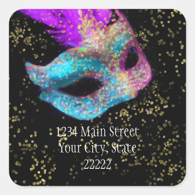 Return Address Masquerade Black Pink Blue Square Sticker (Front)