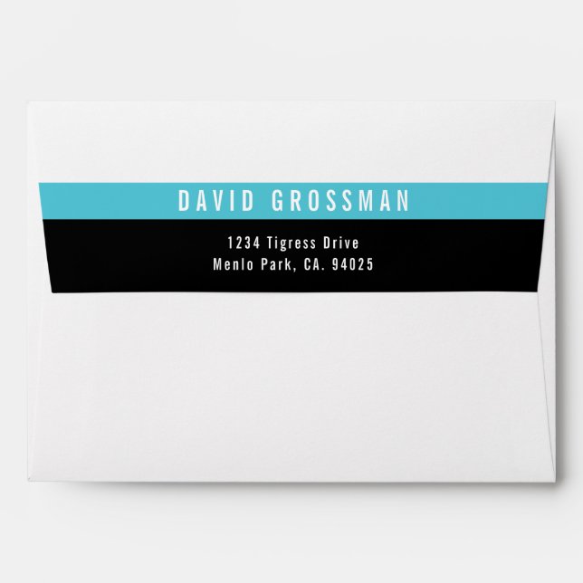 RETURN ADDRESS modern bold boy black turquoise Envelope (Back (Top Flap))
