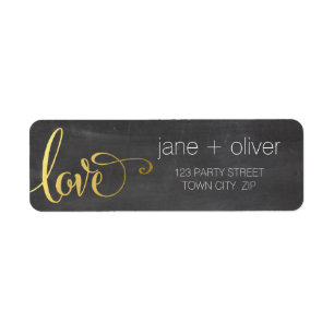 RETURN ADDRESS modern love script type gold grey