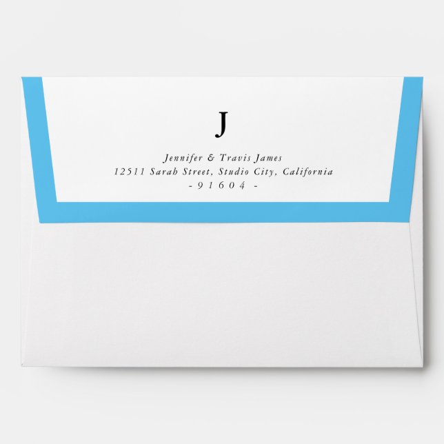 RETURN ADDRESS modern monogram aqua blue edge Envelope (Back (Top Flap))