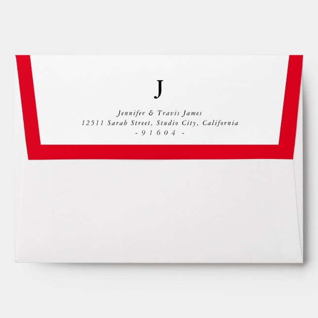 RETURN ADDRESS modern monogram rich red edge Envelope (Back (Top Flap))