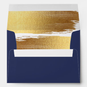 RETURN ADDRESS modern navy blue gilded gold Envelope