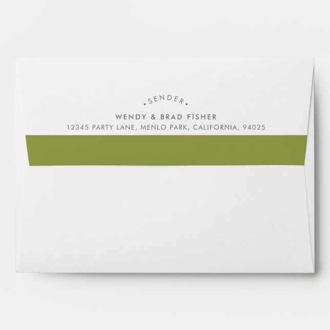 RETURN ADDRESS modern plain olive green band Envelope (Back (Top Flap))