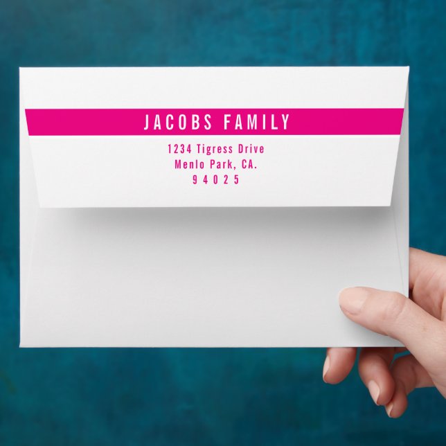 RETURN ADDRESS modern simple stripe hot pink Envelope (Hand)