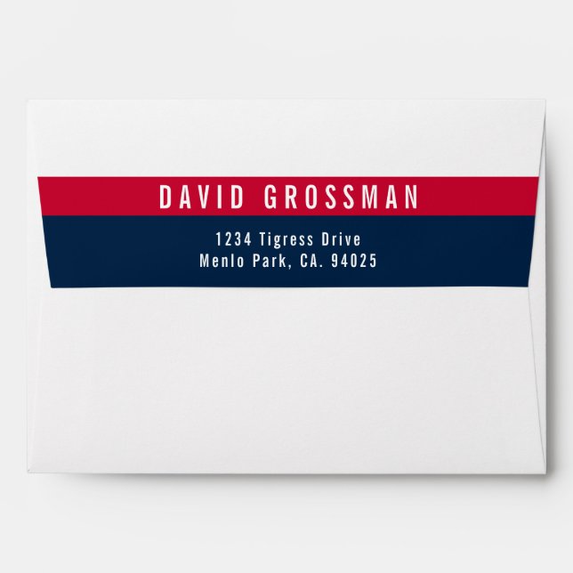 RETURN ADDRESS modern sporty bold red navy Envelope (Back (Top Flap))