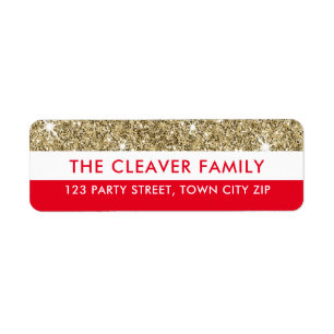 RETURN ADDRESS modern stripe faux gold glitter red