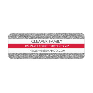 RETURN ADDRESS modern stripe glitter silver red