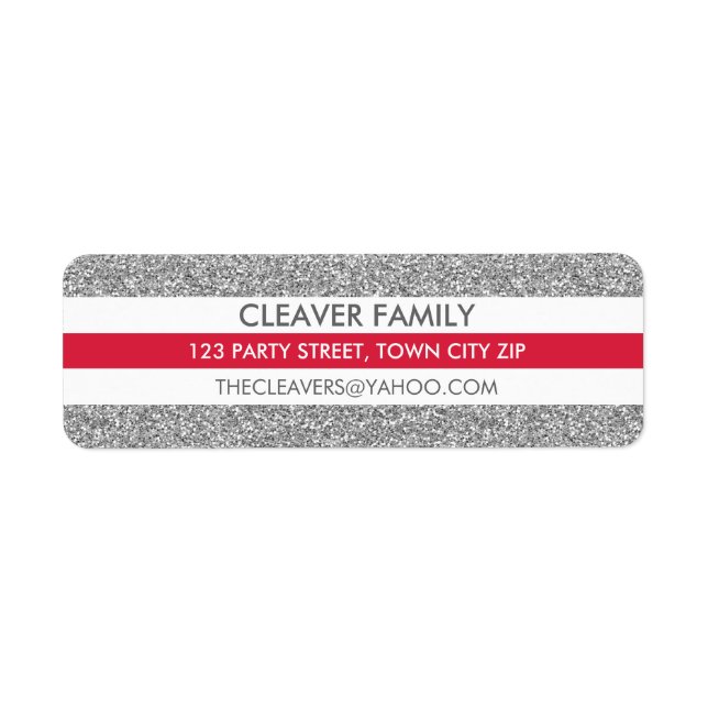 RETURN ADDRESS modern stripe glitter silver red (Front)