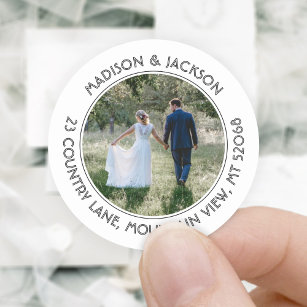 Return Address Modern White Photo Wedding Labels