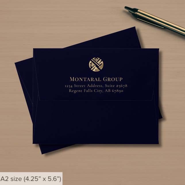 Return Address Navy Blue Gold Logo Envelope (Creator Uploaded)