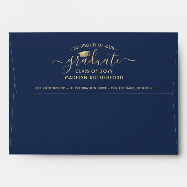 Return Address Navy Blue & Gold Ombre Graduation Envelope (Back (Top Flap))