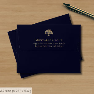 Return Address Navy Blue Gold Tree Envelope