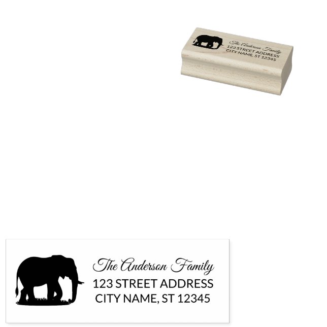 Return Address |  Personalized Elephant Silhouette Rubber Stamp (Stamped)