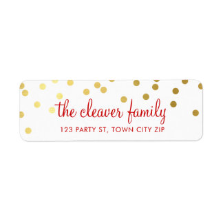 RETURN ADDRESS polka dot festive holiday gold