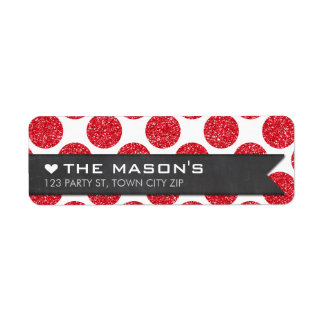 RETURN ADDRESS polka dot red glitter chalkboard