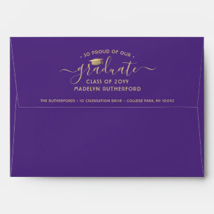 Return Address Purple & Gold Ombre Graduation Envelope