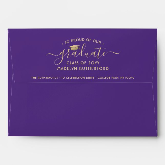 Return Address Purple & Gold Ombre Graduation Envelope (Back (Top Flap))