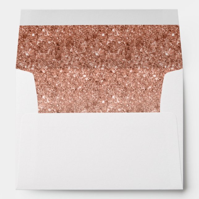 Return Address, Rose Gold Glam Glitter Rectangle Envelope (Back (Bottom))