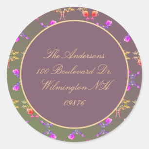 Return Address Rose Hearts and Plum Stationery Classic Round Sticker
