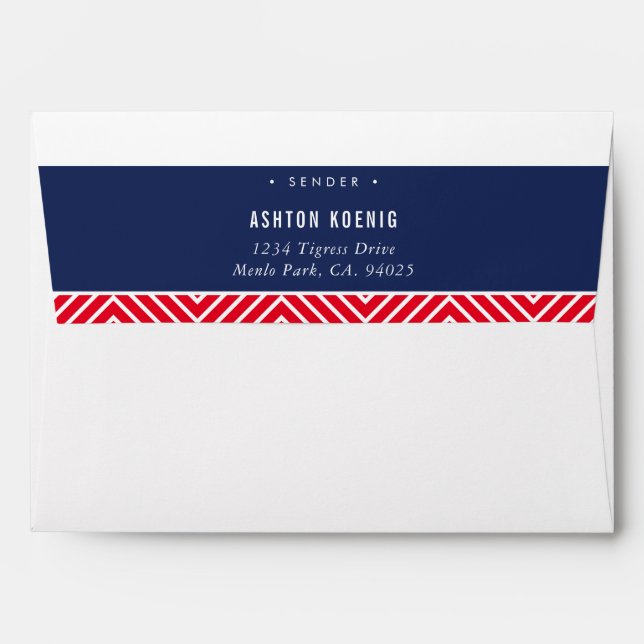 RETURN ADDRESS simple modern geometric navy red Envelope (Back (Top Flap))