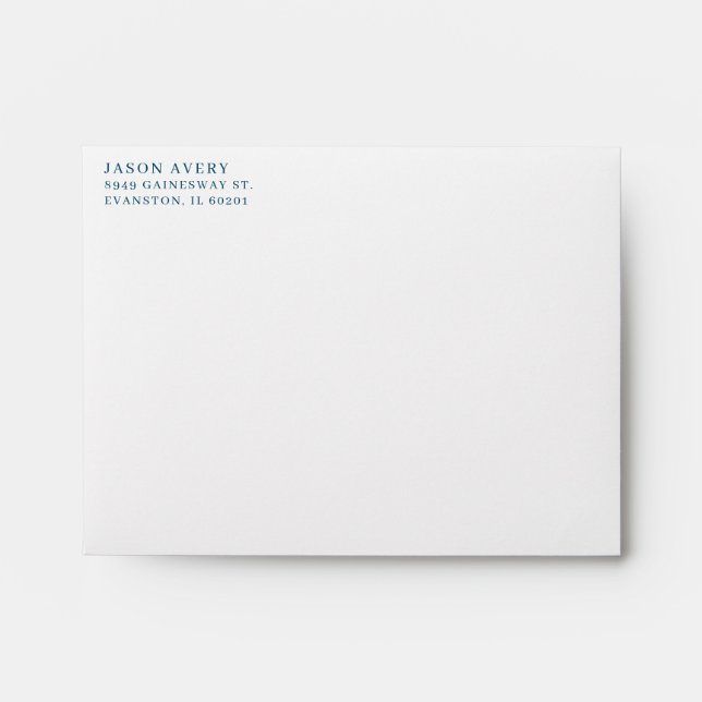 Return Address Simple Navy Blue Left Aligned Envelope (Front)