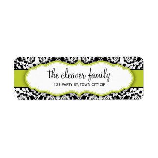 RETURN ADDRESS stylish damask black bright green