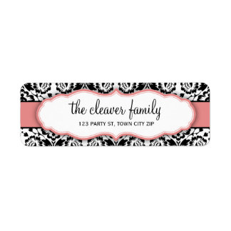 RETURN ADDRESS stylish damask black coral pink