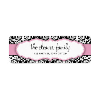 RETURN ADDRESS stylish damask black pastel pink
