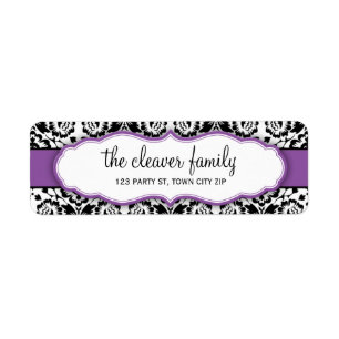 RETURN ADDRESS stylish damask black violet purple