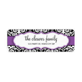 RETURN ADDRESS stylish damask black violet purple