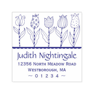 Return Address Tulip Floral Elegant Script Self-inking Stamp
